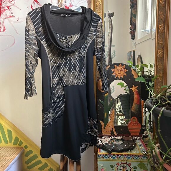 Y2K Elegant Black and Gray Long Sleeve Dress M - Picture 2 of 16